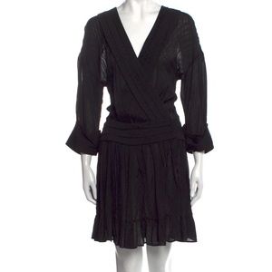 Sandro black plunge neckline knee length sheer dress S/M
